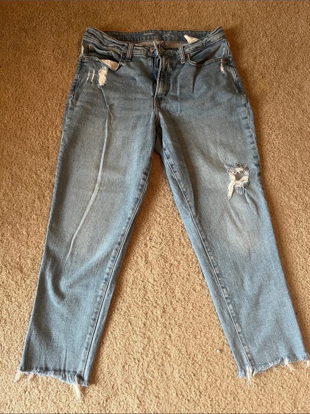 Old Navy Light Blue Boyfriend Jeans with Distressed Details Curvy O.G. Straight